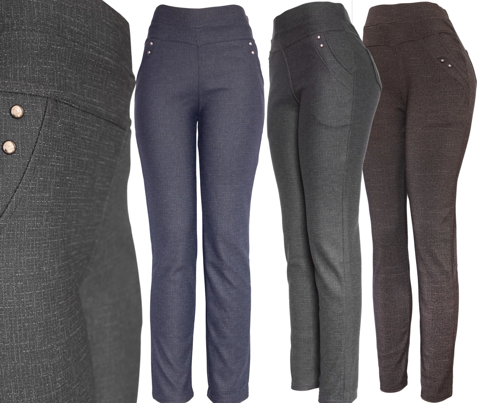 Ponte Trousers Womens Textured Heather Look Comfortable Office Pants