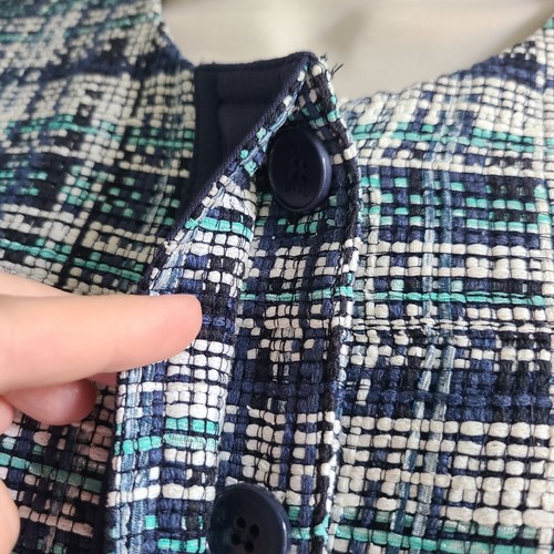 ETRO Jacket Blazer cotton silk woven Tweed Cropped blue sz 48 US 12 New - Picture 8 of 14