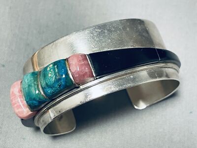 アクセサリー SIGNED AUTHENTIC VINTAGE NAVAJO BRACELET 6 INCH WRIST VINTAGE NAVAJO SIGNED TURQUOISE STERLING SILVER INLAY
