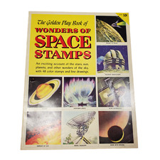 VTG 1954 Golden Play Book Wonders Of Space Stamps Simon Schuster Astronomy