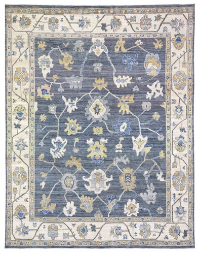 Tapis Main Oushak Oriental Luna Gris 8x10 Ft - 100% Laine Touffeté à La Main
