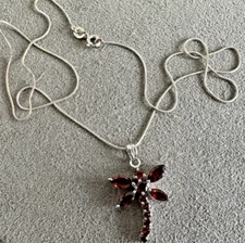 Sterling Silver Garnet Dragonfly Pendant Necklace RRJ 19"