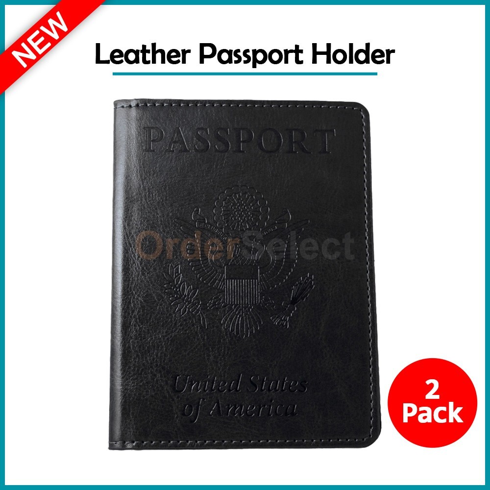 Black RFID-Blocking Leather Passport Holder with Vaccination Card Slot-image