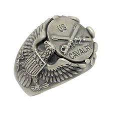 Anello Uomo Cavalleria Aquila Americana Argento Sterling 925 Soldato Biker US Army 