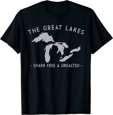 NEW LIMITED Great Lakes Shark Free and Unsalted Funny Vintage T-Shirt
