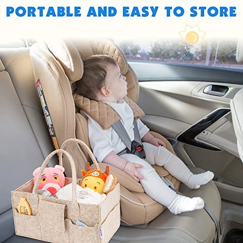 Diaper Caddy Organizer for Baby Boy Girl, Car Baby Large Khaki with lid - Picture 7 of 7