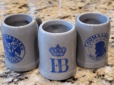 SET 3 Vintage Miniature Beer Stein E.B. Paulanerbrau Thomasbrau Munchen Germany