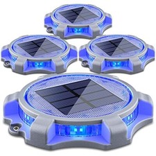 Solar Deck Lights Outdoor 2 Modes LED Driveway Dock Light, 4 Pack Blue/Red 