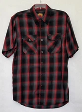Dixxon Flannel Corazon Shirt Mens M Red Black Plaid Short Sleeve Bamboo Blend