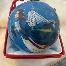 LI BIEN Glass Christmas Ornament REVERSE PAINT Celestial Red Box 1993