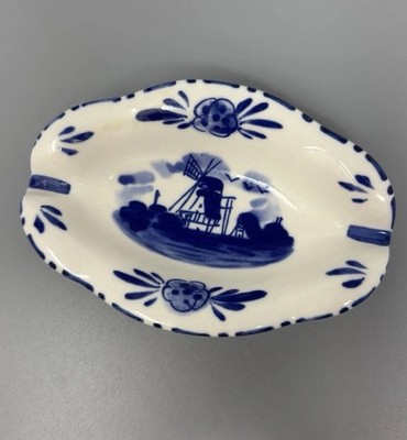 Vintage 4'' Elesva Holland Ashtray Delft Blue White Dutch Windmill Trinket Dish