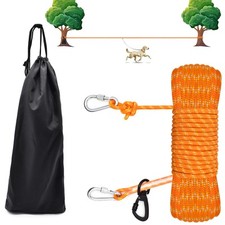 Dog Tie Out Cable for Camping 50ft Reflective Overhead Dog Trolley System for...
