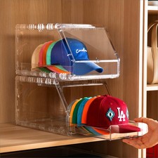 Ozueccr 2 Pack Hat Organizer for Baseball Caps   Stackable Clear Display Box wit