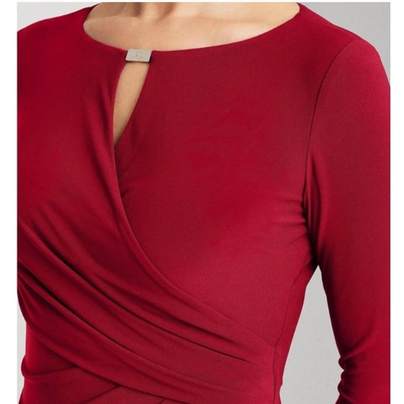 Lauren Ralph Lauren Dress Women Size 16 Jersey Wrap Style Keyhole Classic Lined - Image 4 of 4