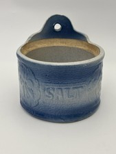 Antique Saltglaze Blue & White Hanging Salt Crock No Lid Embossed Hanging Fruit
