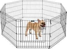 Foldable Metal Pet Playpen with 8 Panels 24x24 Inches Black Indoor Outdoor