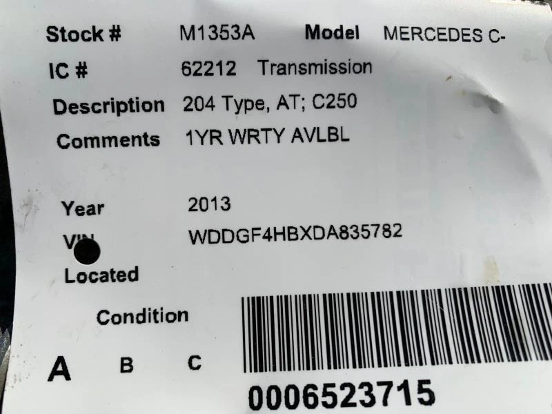 12-15 MERCEDES C250 AUTOMATIC TRANSMISSION ASSEMBLY - Image 4 of 4