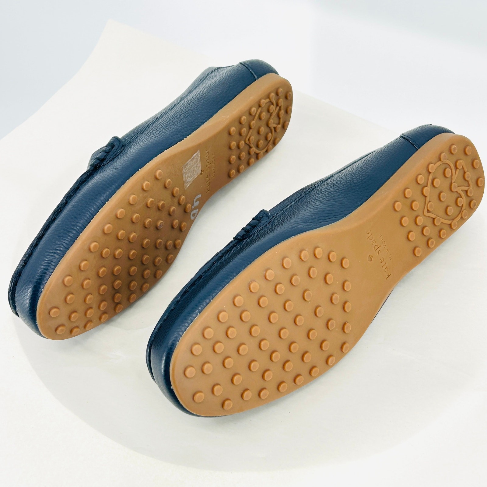 New Kate Spade New York Navy Blue Pebbled Leather Carmen Driving Loafers thumbnail 7