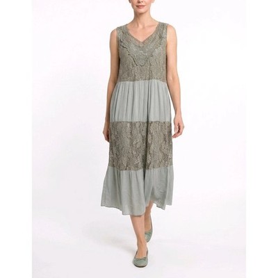 Women's dress size 42 44 46 Italy strap dress lace tiered dress green tunic 