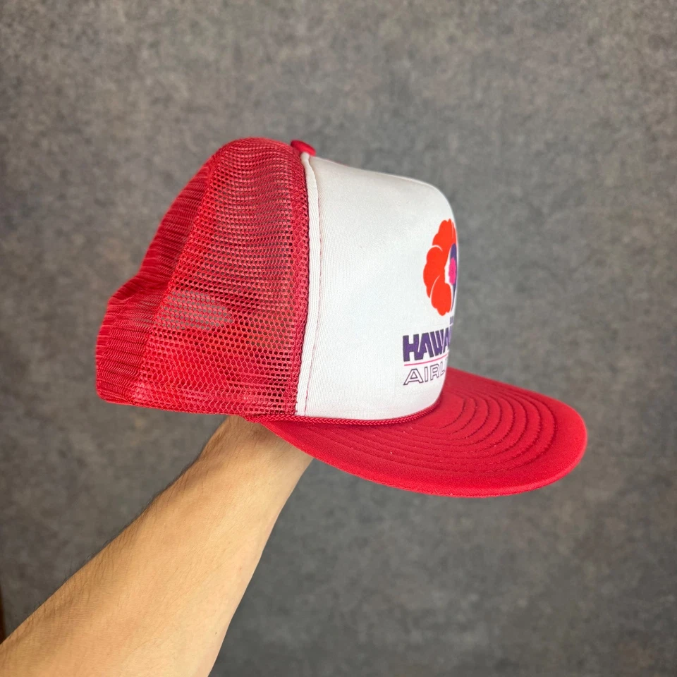De Colección Hawaiian Airlines Trucker Sombrero Para Hombres OS Rojo Blanco Espuma Malla Años 80 90 Promoción Foto 4 de 4