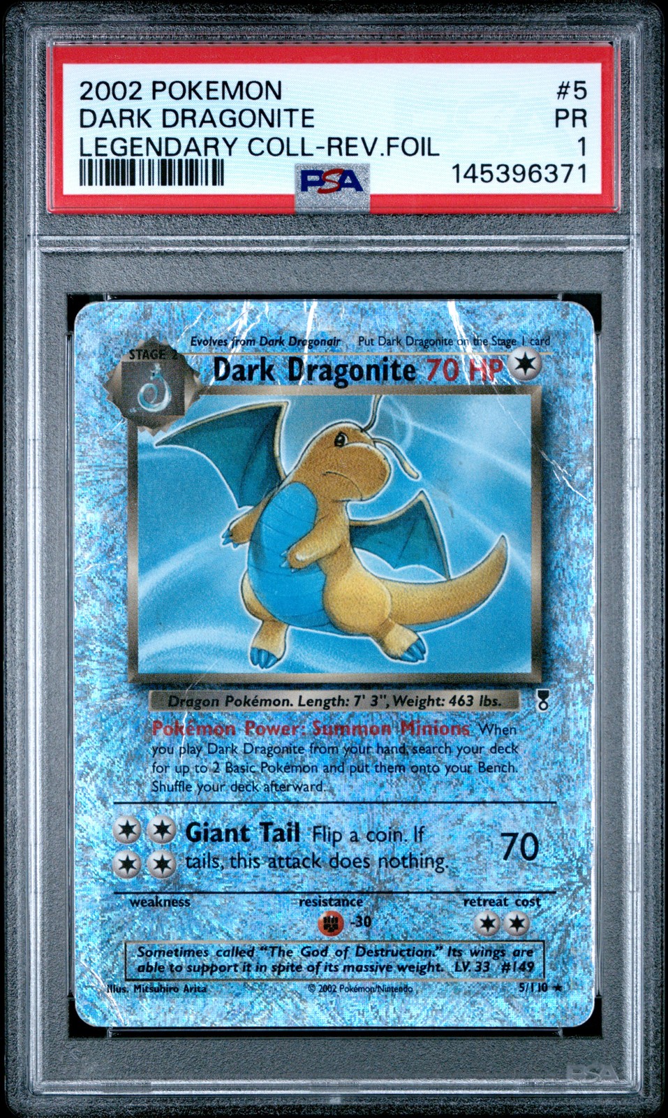 Dark Dragonite Reverse Holo PSA 1 2002 Pokemon Legendary Collection #5