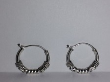 Bali Hoop Earrings 925 Sterling Silver with 5 Decorative Accents 16 mm