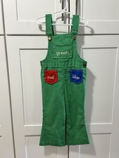 Boys Overalls Health-Tex Vintage Size 4 Green With Primary Colors Embroidered
