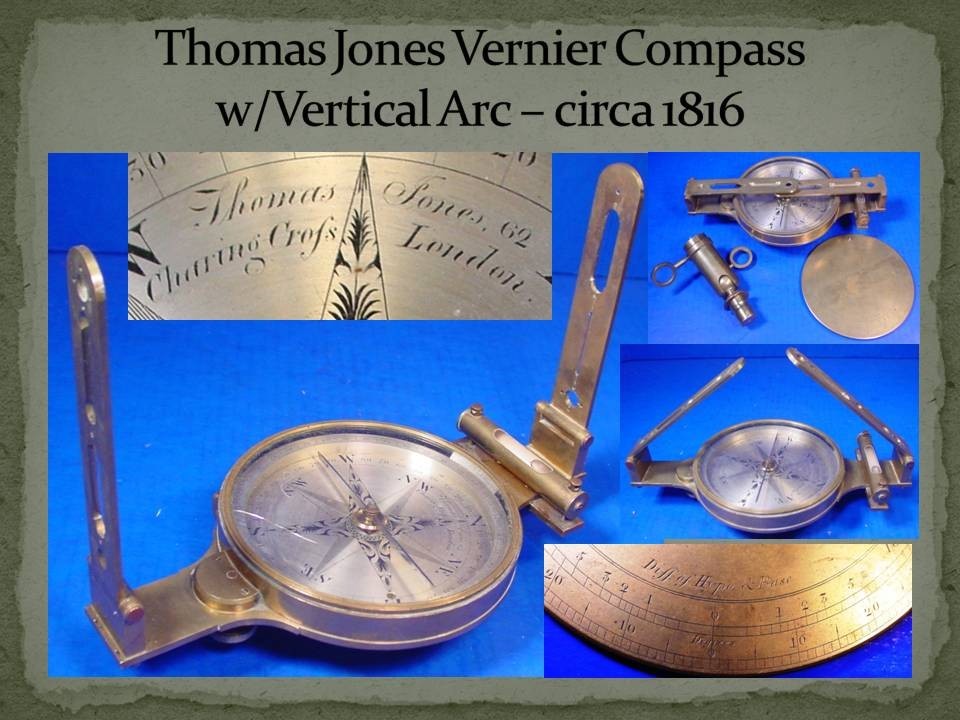 1816 Thomas Jones Compass folding Sight Vanes Vertical Arc - Rare Early Compass