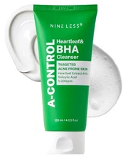 NINELESS A-Control Heartleaf & BHA Cleanser – Korean Exfoliating Face Wash wit