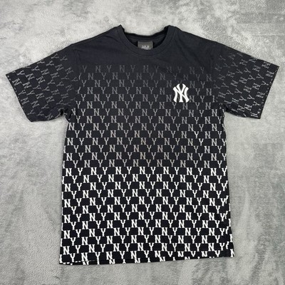 New York Yankees Shirt Mens *Small* Black All Over Print Logo MLB Korea Baseball