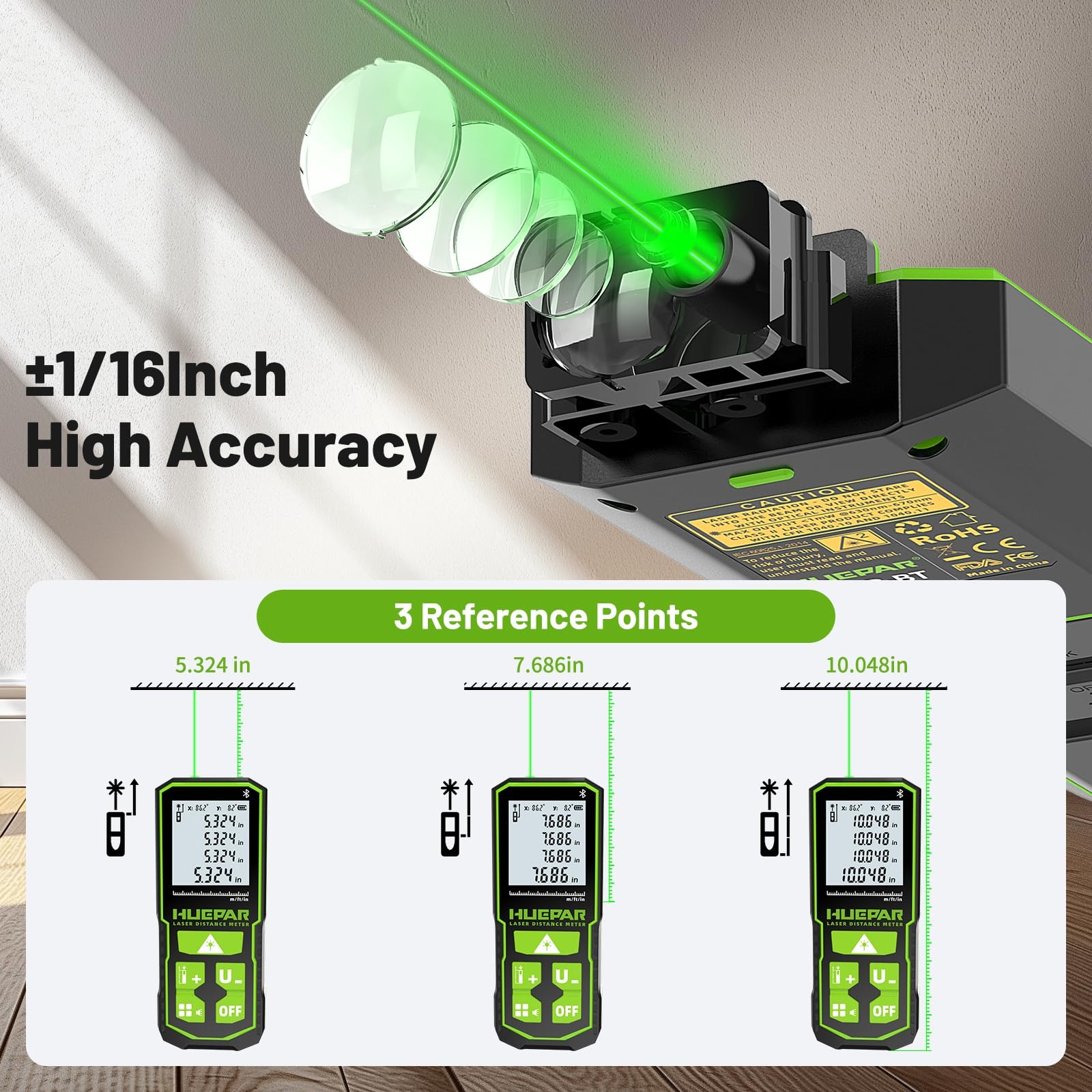 Professional Green Laser Measuring Tool 196ft, Digital Rechargeable Laser Dis...