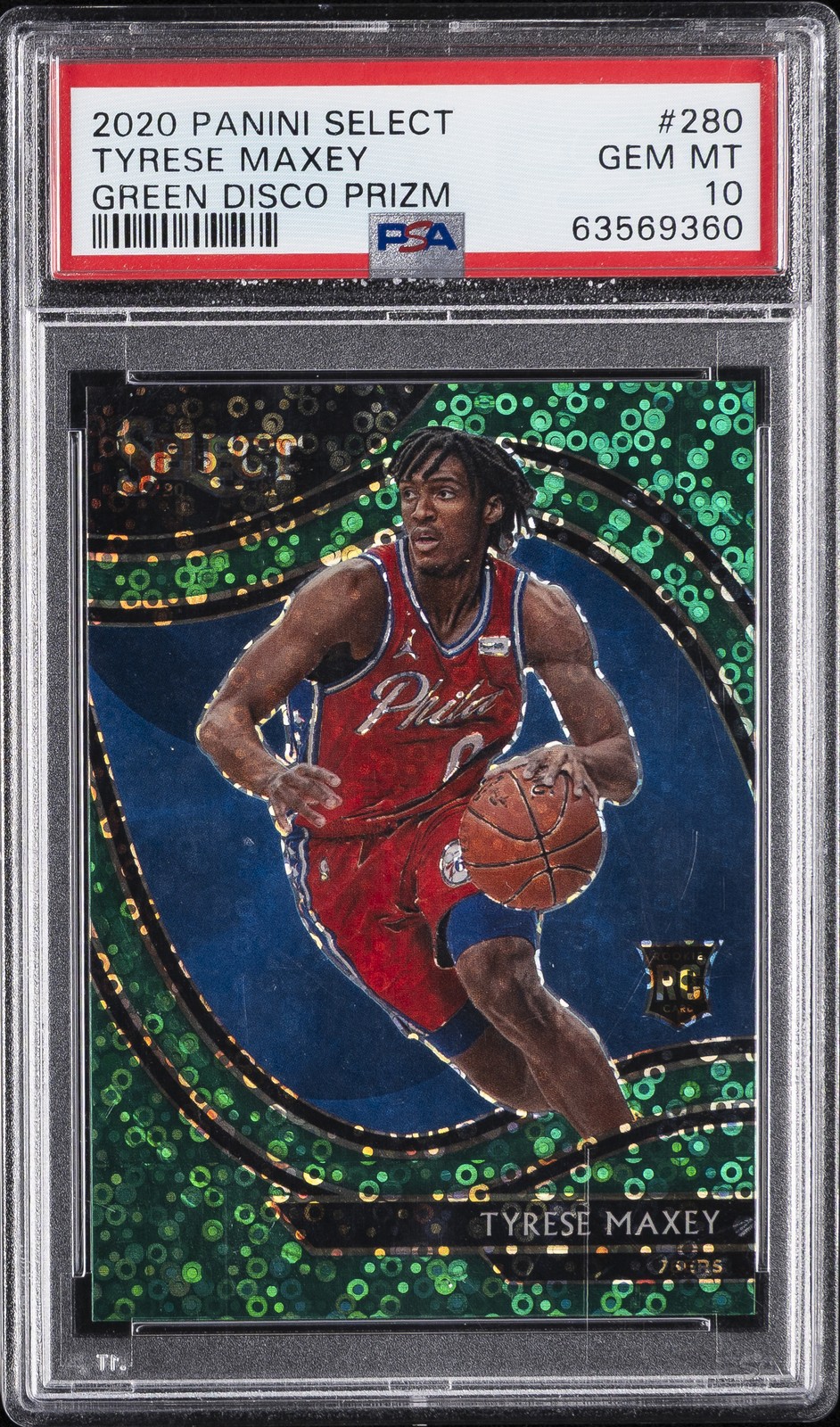 2020 PANINI SELECT GREEN DISCO PRIZM #280 TYRESE MAXEY 5/5 PSA 10