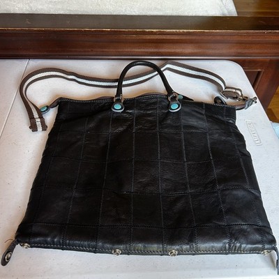 Gabs Italian Patchwork Convertible  Leather Tote Bag Zip Top Turquoise Lined