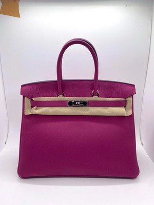 Auth Hermes Birkin 35 Handbag Togo Leather Pourpre PHW France