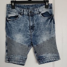 Steve's Jeans Blue Moto-Style Denim Shorts with Ribbed Panels Boys 16