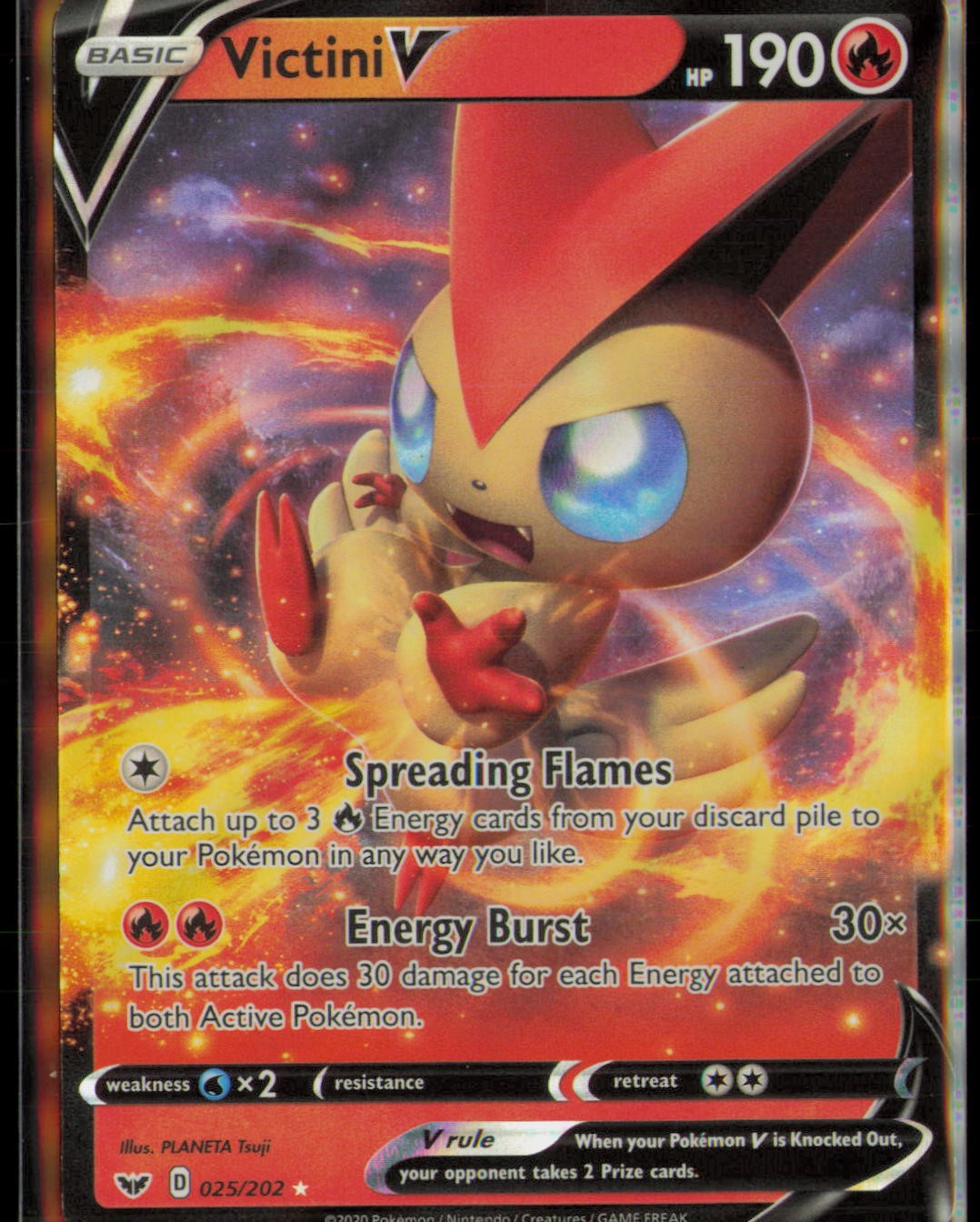 VICTINI V 025/202 HOLO V RARE SWORD & SHIELD POKEMON NM