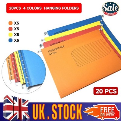 20 x Colour A4 / FC Hanging Suspension Files Tabs Inserts Filing ...