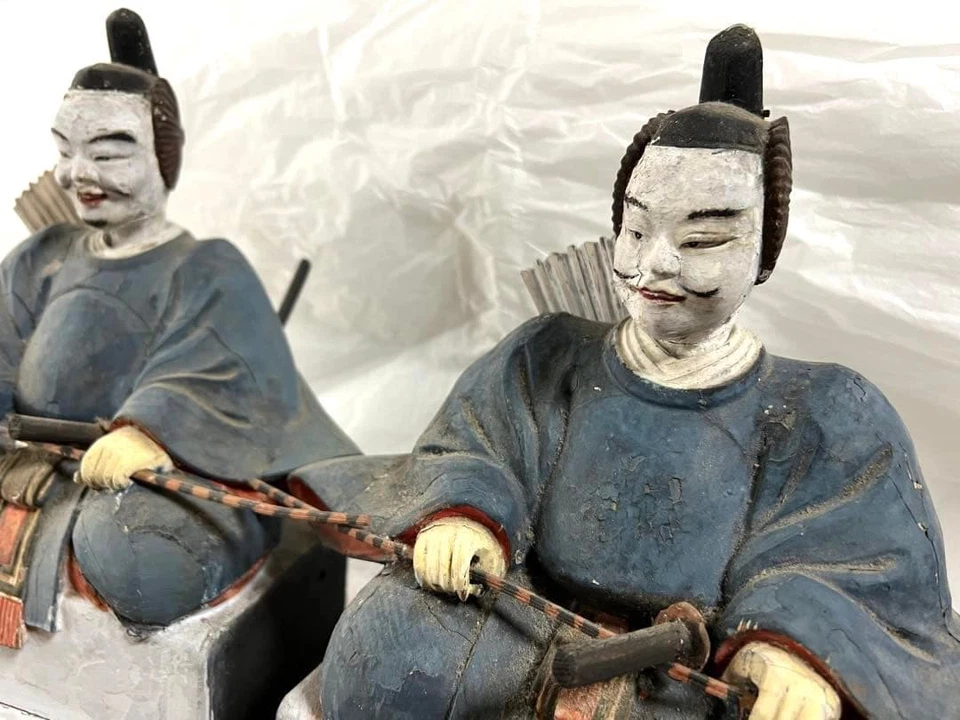 Muñeca SAMURAI Siglo XIX Antigua Estatua Japonesa Madera Par Estatuilla 10.2 pulgadas Foto 3 de 4