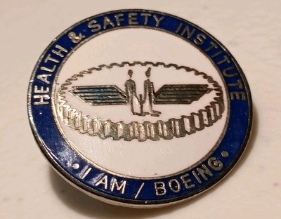 Boeing Health Safety Institute Blue White Enamel Over Silver Hat Lapel 1in Pin