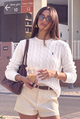 Polo Ralph Lauren Women Cable Knit Crew Neck Sweater White XS NWT QR Authentict