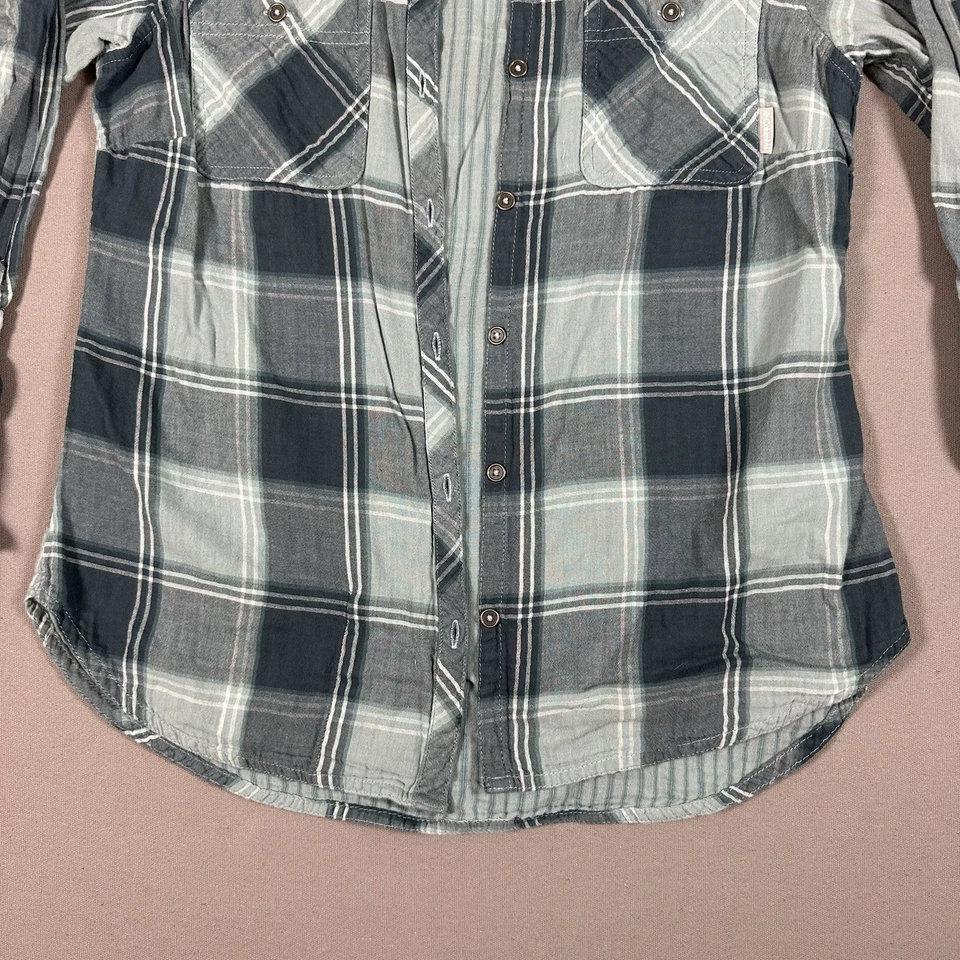 Camisa Columbia con botones a cuadros azul pequeña para mujer Foto 3 de 4