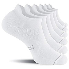 6 Pack Men's Running Ankle Socks with Cushion, Low Cut Athletic Large White