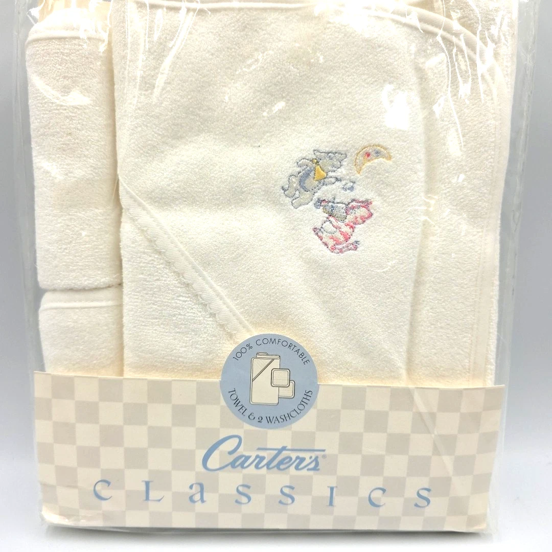 Carter's Baby Hooded Towel & Washcloths Terry Nursery Rhymes VTG Made in U.S.A
