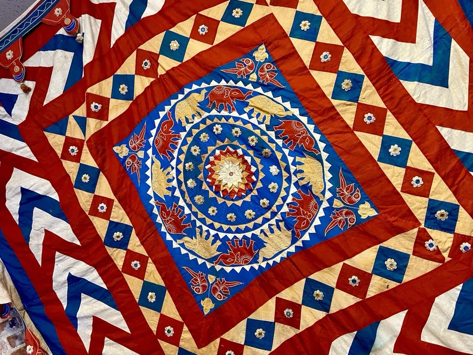 Vintage Indian Textile Wall Decor Large 8 Feet By 8 Feet Shamiana Canopy Tent  - Image 2 of 4