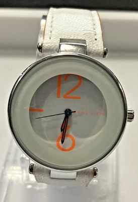 Anne Klein Ladies Watch White Leather Band Y121E Fresh Battery Installed