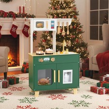 Kids Play Kitchen w/Microwave Stoves Rotation Knobs Ice Dispenser Faucet Sink