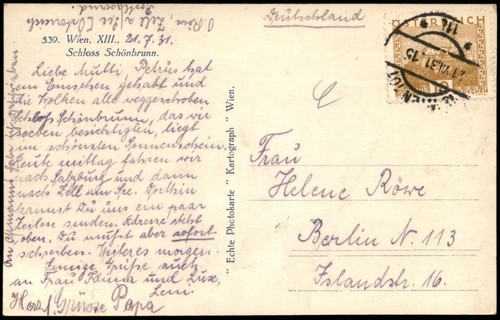 Ansichtskarte Hietzing-Wien Schloss Schönbrunn (Castle Vienna) 1931 - Bild 3 von 3