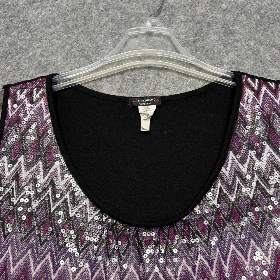 Camiseta sin mangas Cocomo para mujer 2x lentejuelas plateadas debajo de la capa de zigzag púrpura brillante Foto 3 de 4