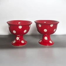 Terramoto Red White Bowl Set of 2 ICE CREAM Dots NEW