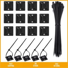 Strong Adhesive Cable Tie Mounts & Zip Ties Organizer Kit 100 Mounts & 100 Ties